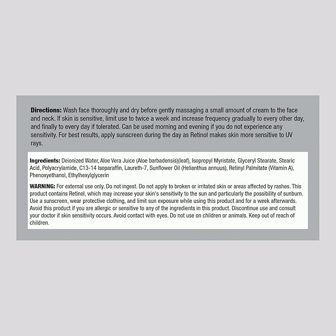 Piping Rock Retinol Cream for Face and Neck | 4 oz | Ultra Potent | Non GMO, Gluten Free