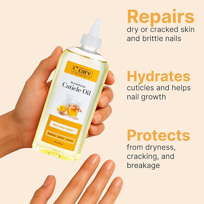 C CARE Milk and Honey Cuticle Oil For Nails - Repairs Cuticles Overnight - Moisturizes and Strengthens Nails and Cuticles - 8 oz