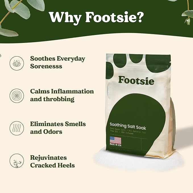 Footsie Soothing Tea Tree Oil Epsom Salt Soak - for Calluses, Aches & Pain, Athlete's Foot - Made in USA - Soothes Cracked Heels, Flaky Skin - 100% Organic, Pedicure Spa Salt - (Calluses & Cracks)