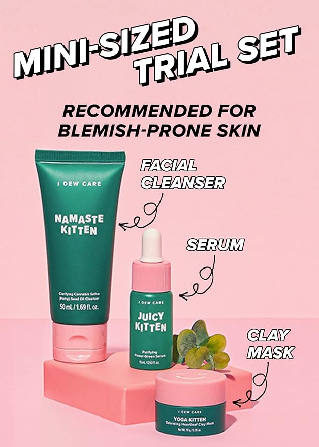 I DEW CARE Emergency Skin Care Kit - Ready Aim Clear + Skin Care Set - Kitten My Balance On | Travel Size Trio Bundle