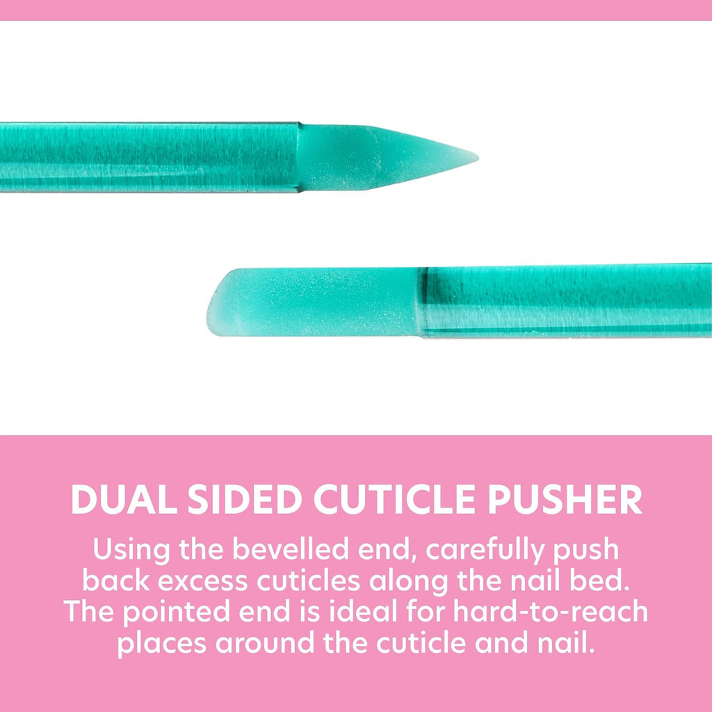 Bona Fide Beauty Glass Cuticle Pusher - 1pc Green Manicure Stick with Case, Dual-Ended Cuticle Remover