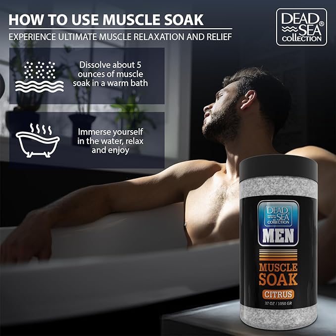 Dead Sea Collection Bath Salts for Men with Citrus Oil - Muscle Recovery Bath Soak – Mens Pure Dead Sea Salt for Soothing and Relaxing – 37 Oz