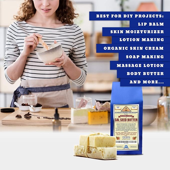 Ancient Health Remedies Cosmetic Grade, PURE SAL SEED BUTTER 1 LB (16 oz) BLOCK, Bulk, Odor Free Alternative to Raw Butters. Ideal Healing Base for DIY Balms, Creams, Hair and Hand Creams (INDIA).