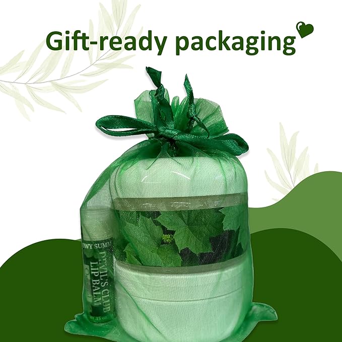 Snowy Summit's 3-Pc Devil's Club Gift Bag Set – Includes All-Natural Handcrafted Salve, Revitalizing Sugar Scrub, and Moisturizing Lip Balm for Body Care - Skin Care Package with Alaskan Ingredients