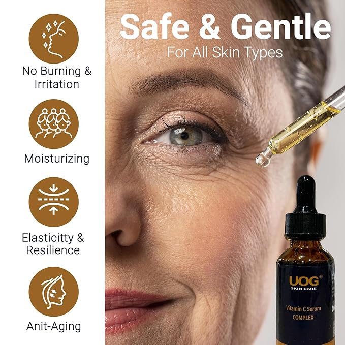 UOG Super Vitamin C Face Serum - Anti-Aging, Hydrating & Firming Formula, Lifts & Firms Face, Neck, Jawline, Reduces Dark Spots, Age Spots, Fine Lines, Wrinkles, Even Skin Tone.1 Fl Oz