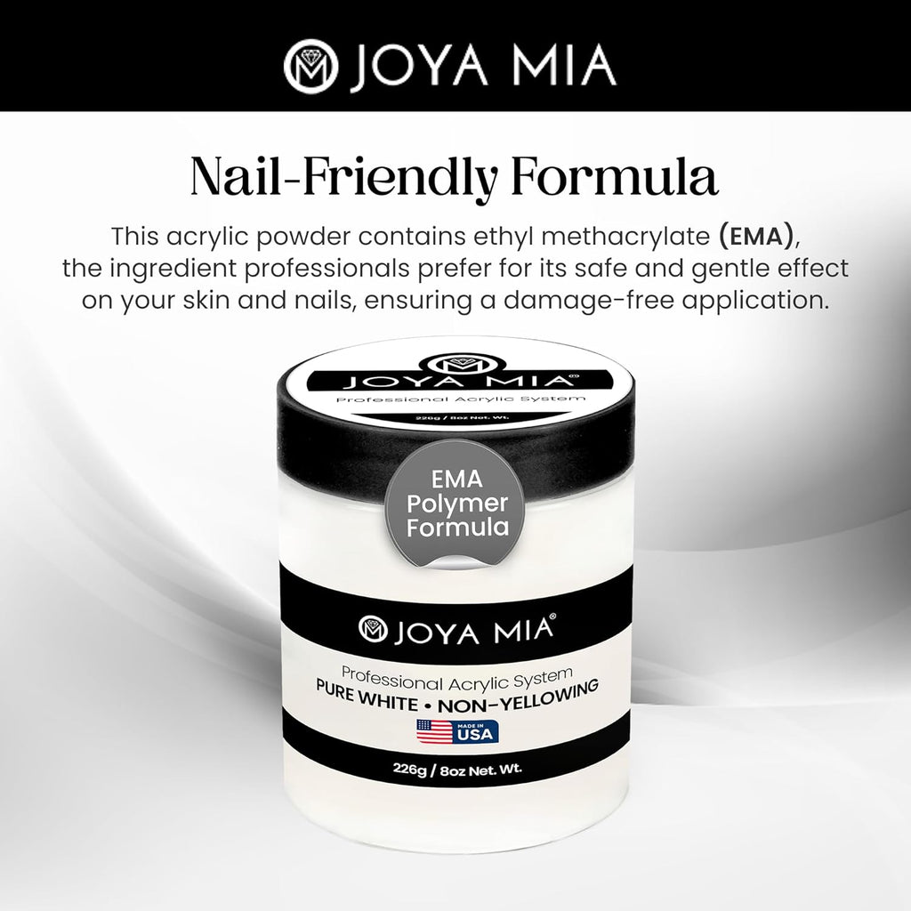 Joya Mia Acrylic Powder for Nails, MMA-Free, Super Adhesion Professional Powder for Flawless & Long-Lasting Nail Enhancements, Easy Application, Vibrant & Stunning Colors - Pure White, 8 oz