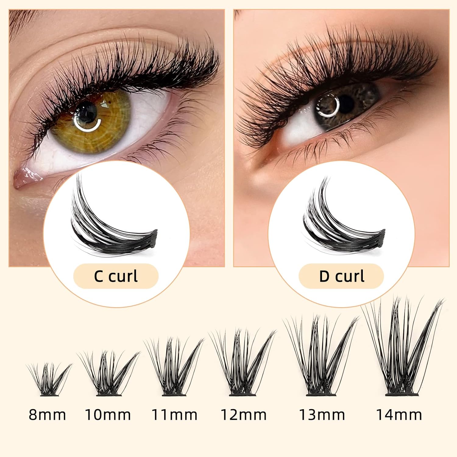 QUEWEL Cluster Lashes 240Pcs Individual Lashes 40D+50D C Curl Mix8-14mm Lash Extensions Clusters Lashes Soft&Natural False Eyelashes Individual DIY Eyelash Extension at Home(40D+50D C mix-8-14)