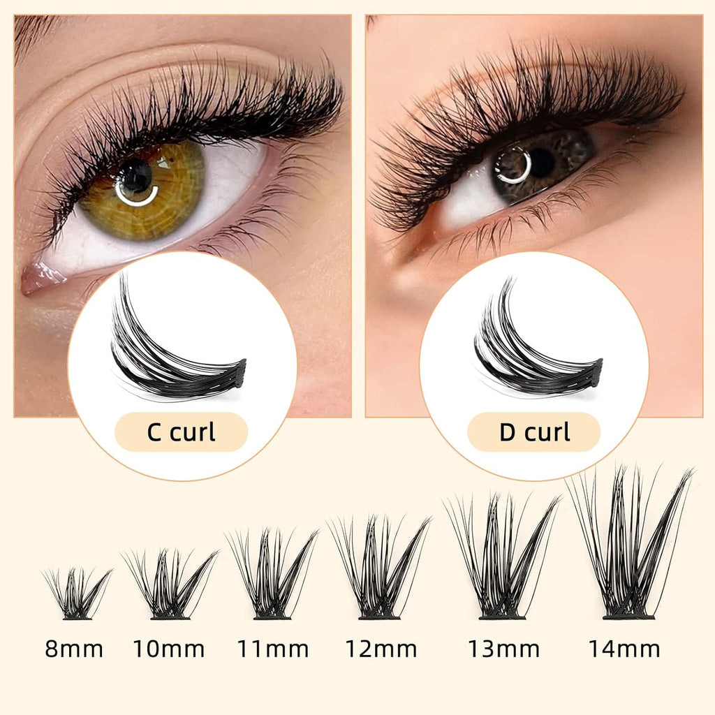 QUEWEL Lash Clusters 240Pcs Individual Lashes 40D+50D D Curl 8-14mm Length DIY Lash Extension Soft False Eyelashes Wispy Cluster Lashes Easy to Create Natural Look At Home(40D+50D-D-MIX8-14)