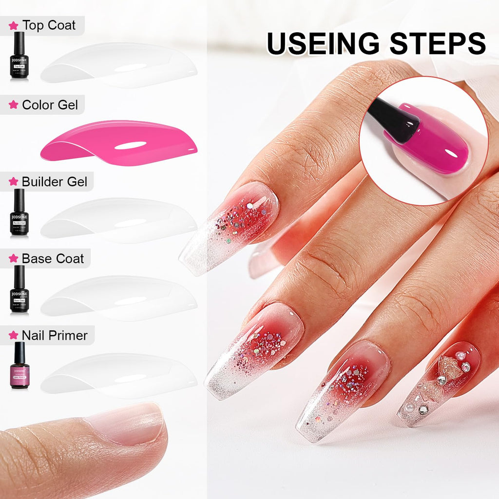 JODSONE 4 Bottles of 15ML Nail Primer Base Coat Top Coat and Builder Gel Which Helps Better Fit the Gel Polish