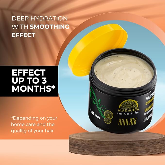 MARACUJA Hair Btx - Passion Fruit Brazilian Btx, Hair Harmonization, Anti-frizz - Intensive Treatment for all hair types, Hair Mask for Damage Repair and Control of Frizz and Volume - 17,63 oz