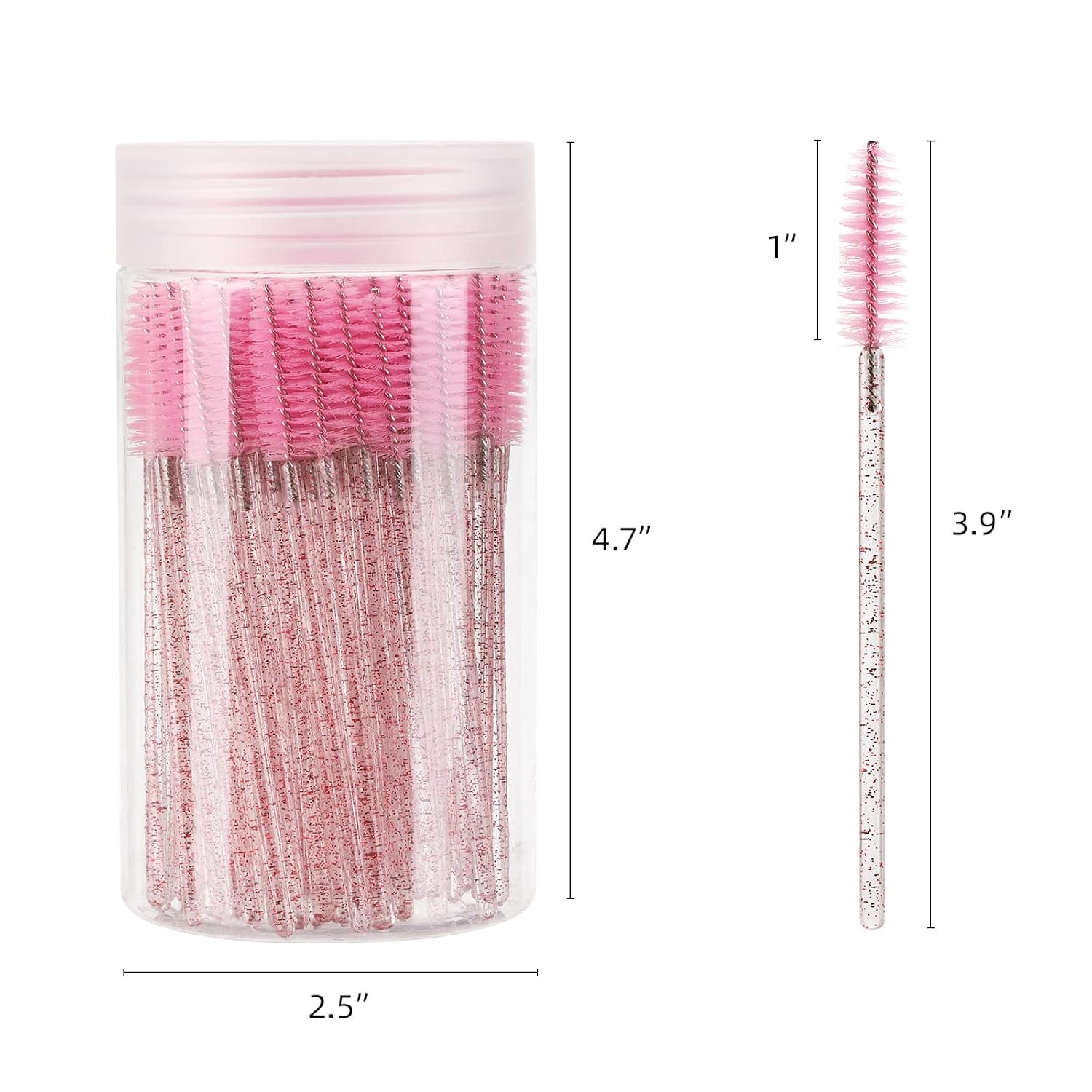 100 Pcs Disposable Mascara Wands, Lash Brushes with Container, Crystal Eyebrow Spoolies Brush for Eyelash Extensions (Pink, Hotpink)