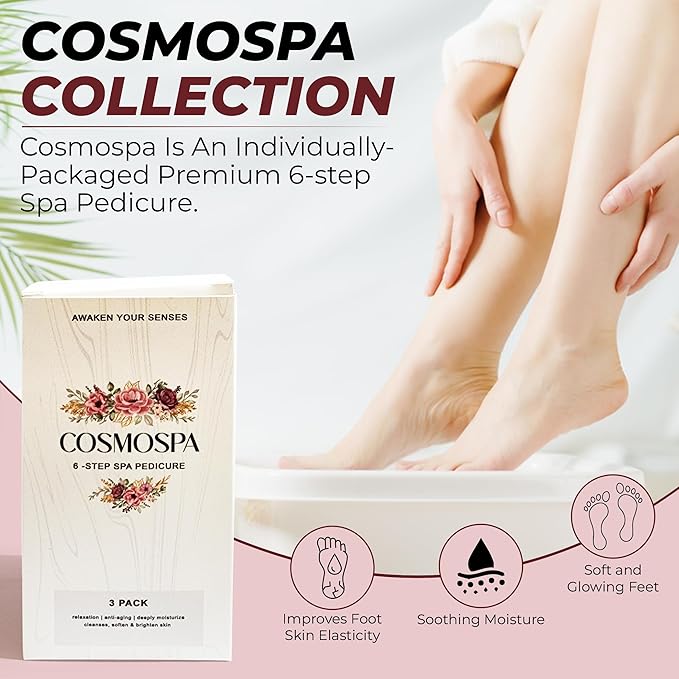 CosmoSpa Deluxe Six-Step Pedicure Set - 3 Pack, Premium Foot Care Kit for Ultimate Spa Experience at Home, Perfect for Relaxation and Rejuvenation (Green Tea & Honey)