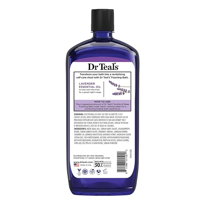Dr Teal's Foaming Bath with Pure Epsom Salt, Soothe & Sleep with Lavender, 34 fl oz (Pack of 2)