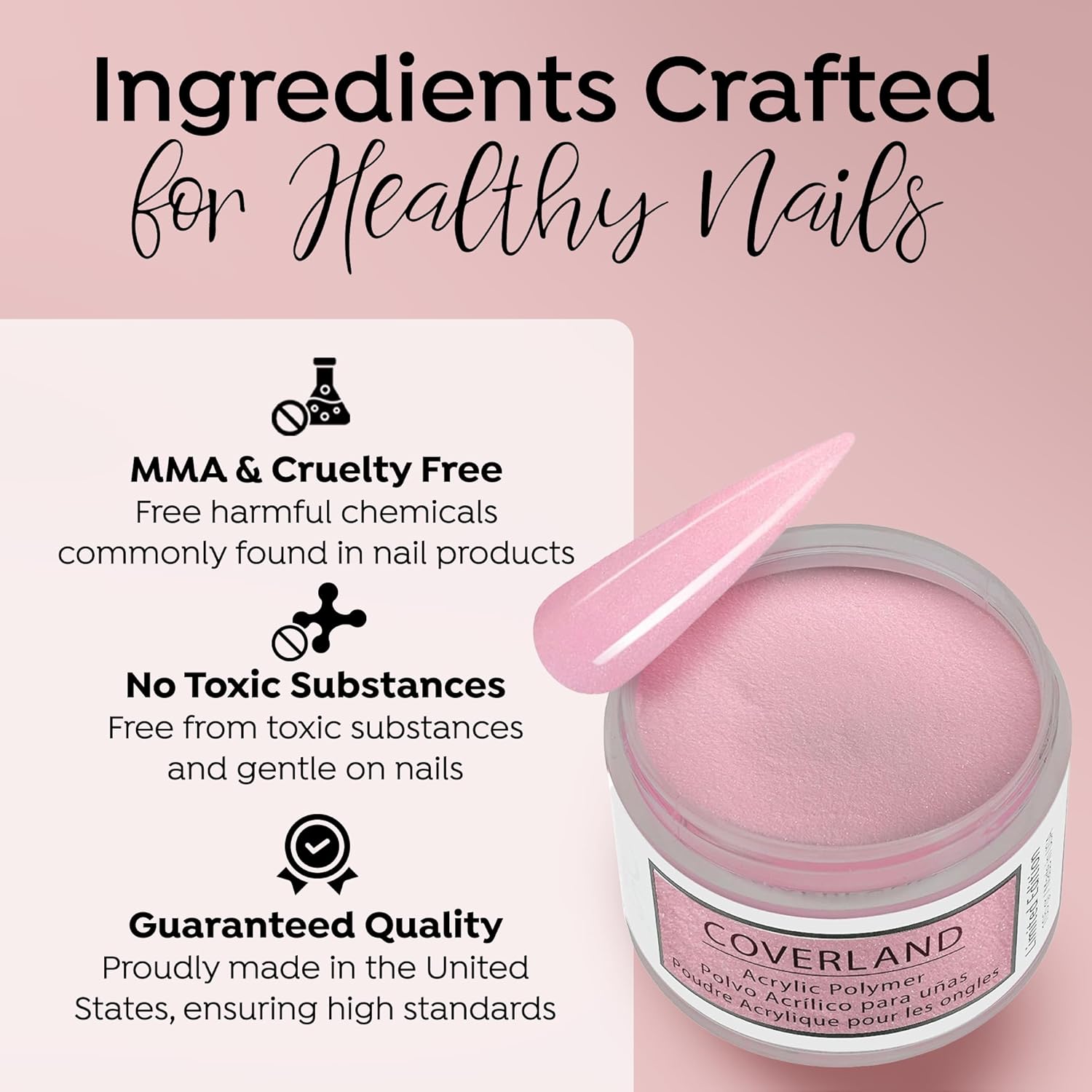 Tones Coverland Acrylic Nail Powder "Pink Sorbet" - Limited Edition Acrylic Powder for Nail Design, Sculpting, and Masking Nail Bed Imperfections - (1.5 Oz)