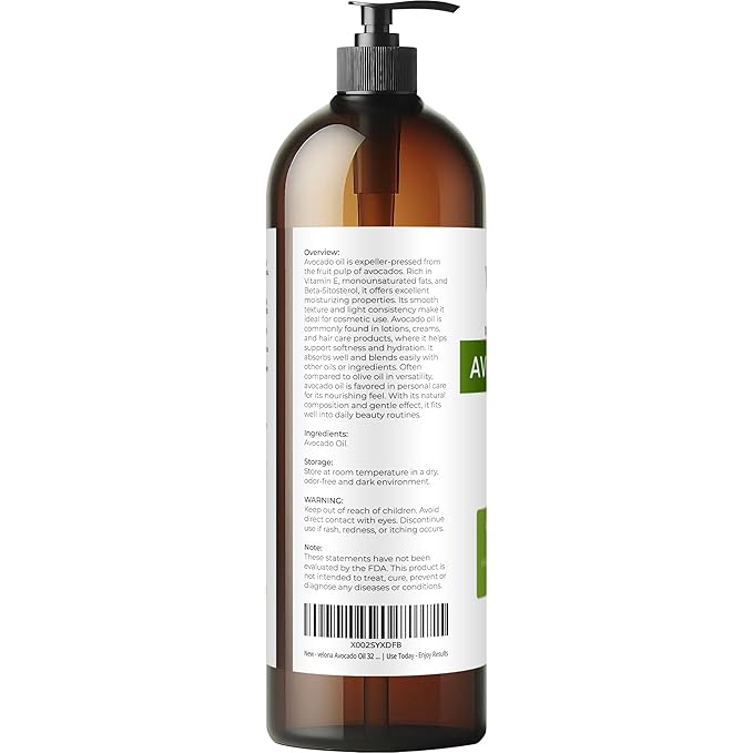 velona Avocado Oil 32 Fl Oz | 100% Pure and Natural Carrier Oil | Expeller-Pressed | Hair, Body and Skin Care | Use Today - Enjoy Results
