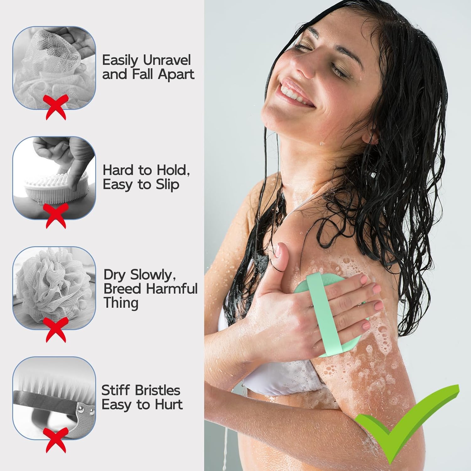 Silicone Body Scrubber, Exfoliating Body Wash Scrubbers Exfoliator, Shower Body Brush for Effective Showering Exfoliation and Gentle Massage (Green)