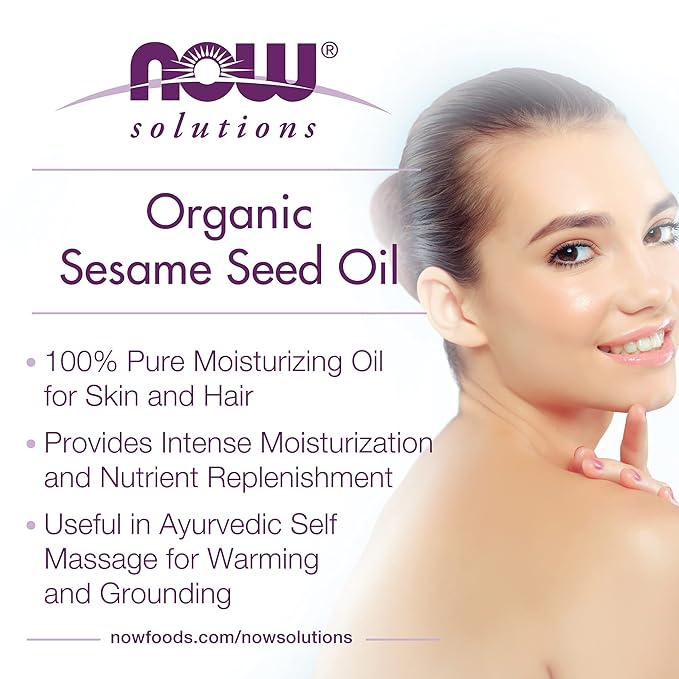 NOW Solutions, Organic Sesame Seed Oil, 100% Pure Moisturizing Oil for Skin and Hair, with Vitamins, Minerals and Phytonutrients, 8-Ounce (Pack of 5)