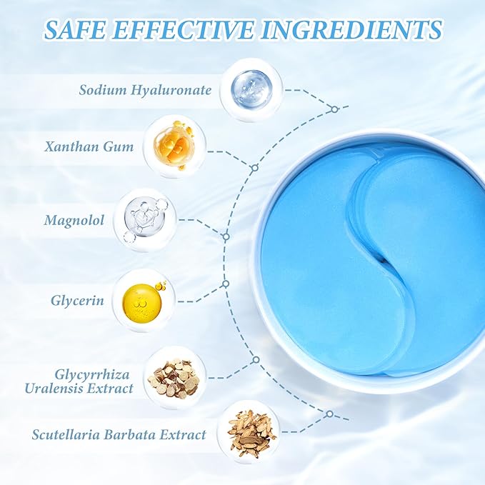 PITHER Under Eye Patches for Dark Circles, Eye Masks for Puffy Eyes Wrinkles Under Eye Bags Firmness 30 Pairs Skin Treatment Pads with Hyaluronic Acid and Collagen Women Men (Blue)