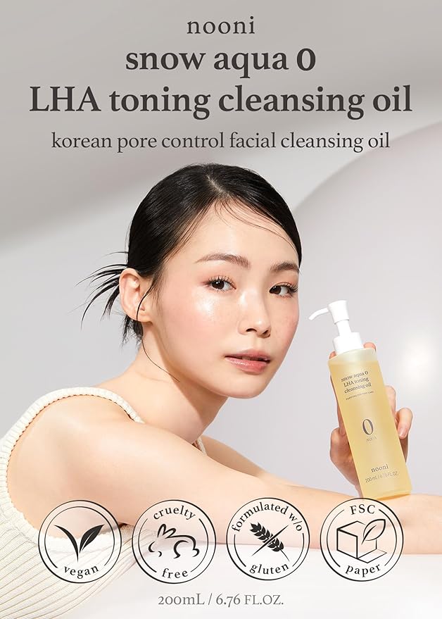 NOONI Cleansing Oil - Snow Aqua 0 LHA Toning Pore Care Korean Facial Oil Cleanser, 6.76 fl.oz (200 ml)*2EA + Pore Cleansing Tool - Manual Dual Brush Bundle