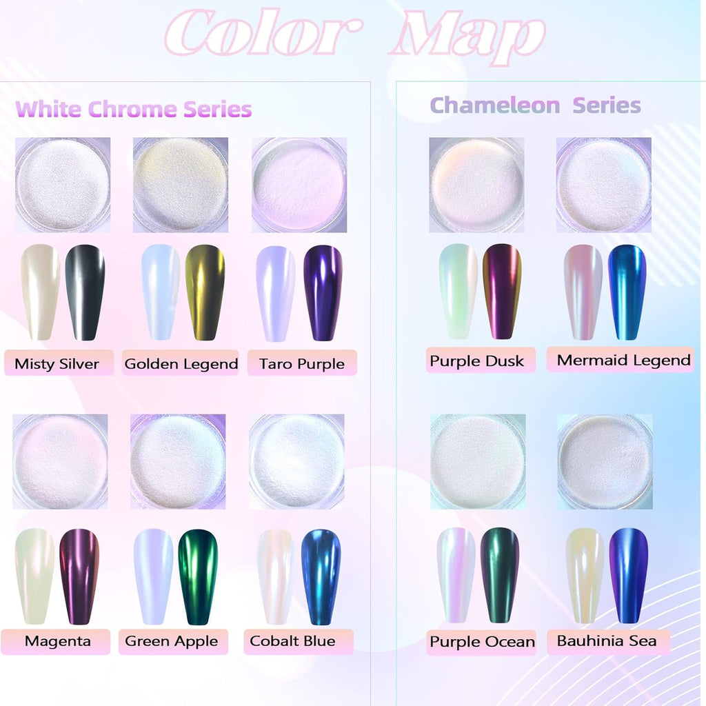 Laza Chameleon Pearl Chrome Nail Powder, Glazed Donut Metallic Mirror Effect Pigment, Iridescent Aurora Nail Glitter Holographic Fairy Dust Nail Art Supplies Nail Techs, Resin Craft – Mermaid Legend