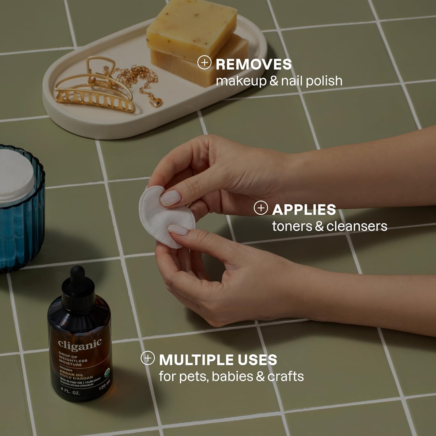 Cliganic Premium Cotton Rounds | Makeup Remover Pads, Hypoallergenic, Lint-Free | 100% Pure Cotton (6 Pack)