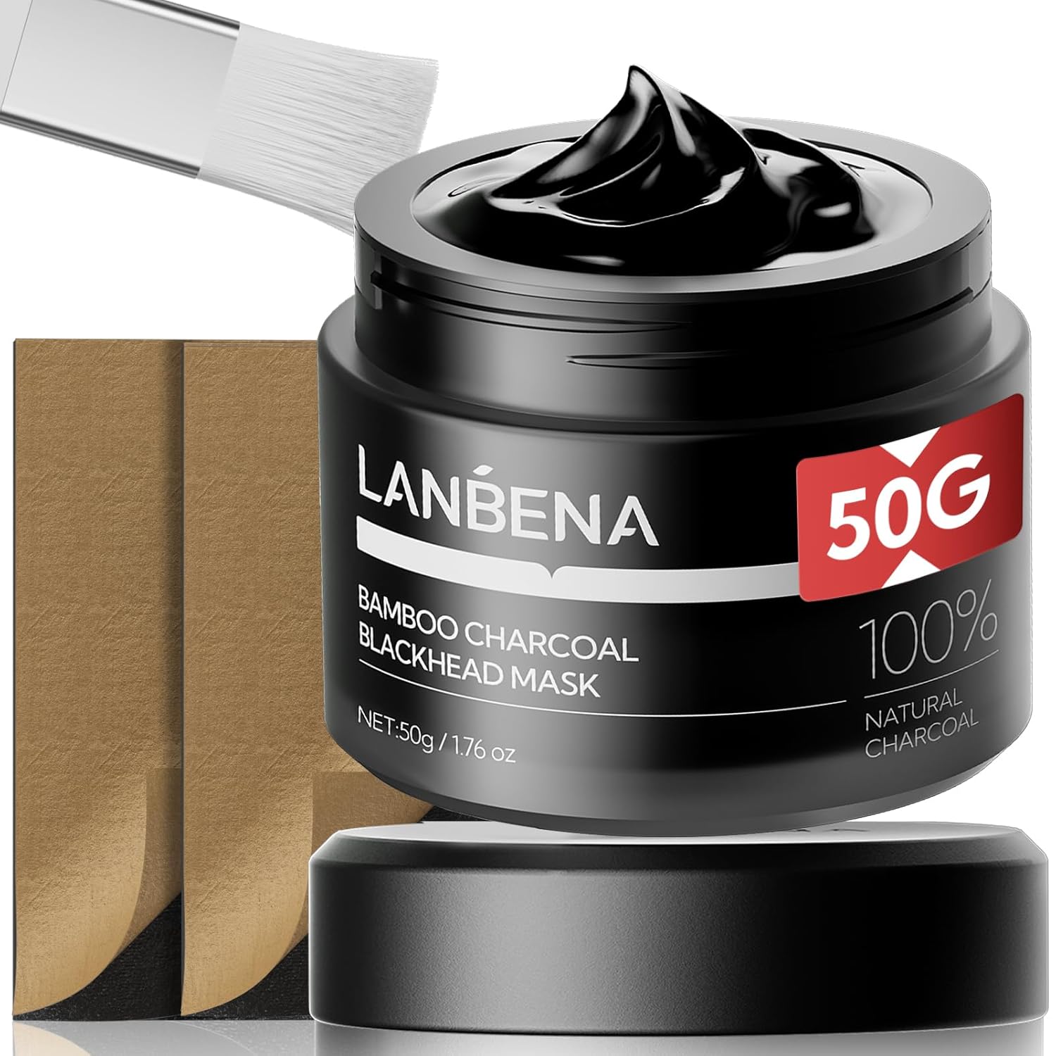 LANBENA 3.0 Bamboo Charcoal Blackhead Remover Mask, 50g/1.76 oz, 120+ pcs Nose Pore Strips, Peel off Face Mask Whiteheads Cleanser Strawberry Nose Purifying, with Amazonian White Clay