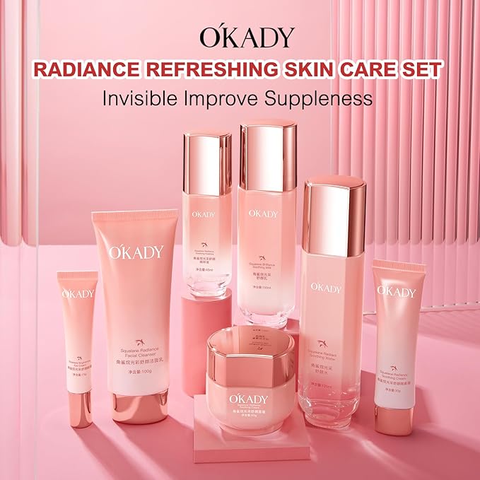 O'KADY 7-Piece Skincare Gift Set with Squalane & Plant Extracts | Hydrating Sensitive Skin Care | Non-Greasy Moisturizing Routine | Day & Night Facial Set for Women