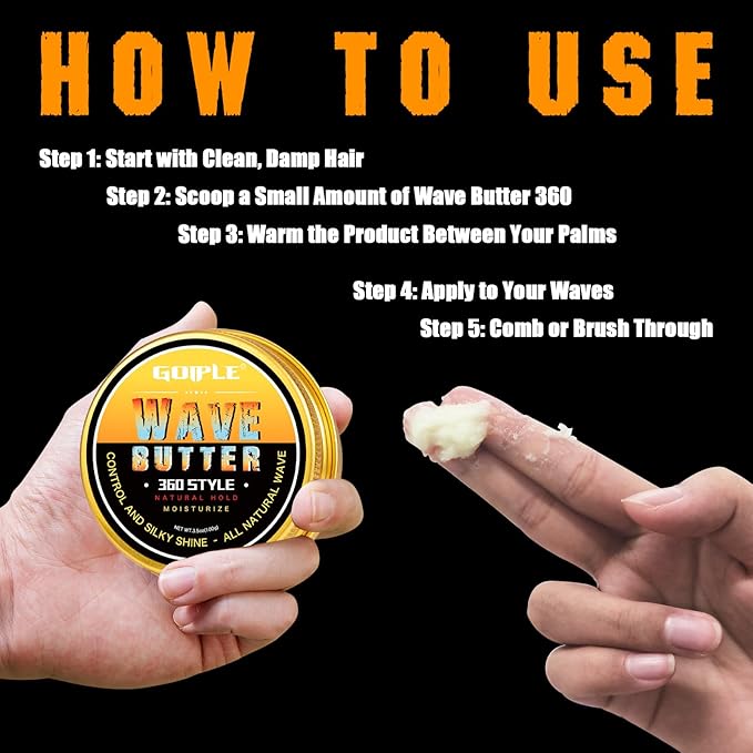 Wave Butter 360 Wave Grease for Men - Wave Butter for Layered Waves, Moisture, Control and Silky Shine - All Natural Wave Cream Wave Butter Cream with Shea Butter and Beeswax for Wolfing (3.5 OZ)