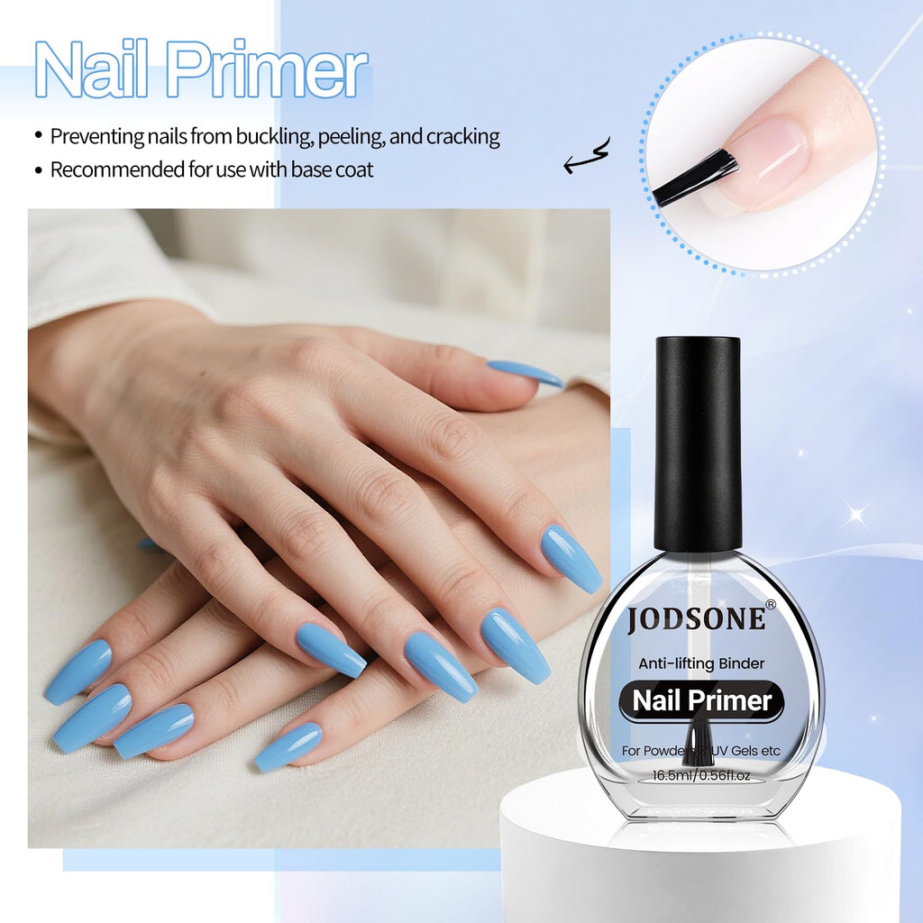 JODSONE 3Pcs 16.5ml Top Coat and Base Coat Set with Nail Primer No Wipe Top Coat Base Need U V Lamp Cured Nail Primer for Helping Nail Polish Adhere Better to Natural Nail