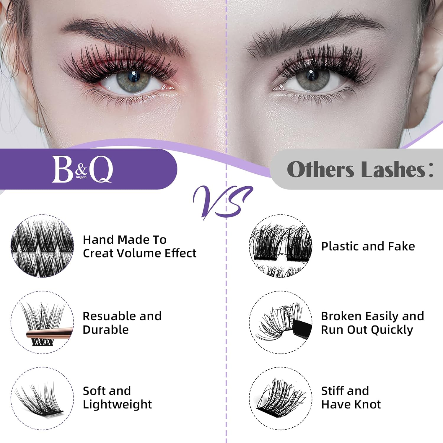 B&Qaugen Lash Clusters 72 PCS Individual Lashes 10-16mm B&Q Eyelash C D Curl Mixed Cluster Extensions Natural Wispy Beginner Reusable Extension Lasting Lash(FD-DV02-MIX)