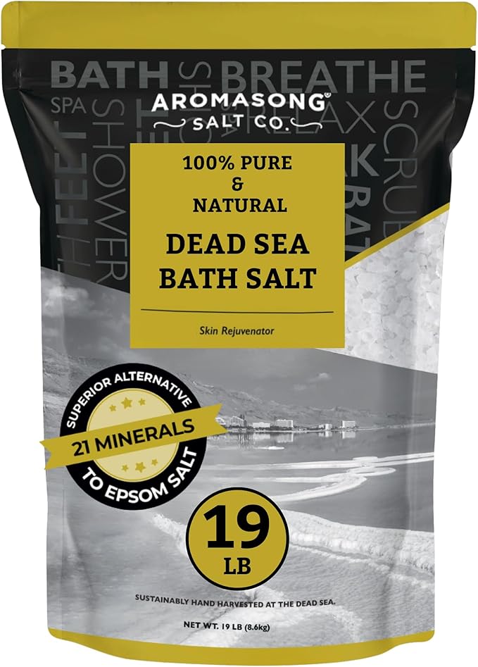 Aromasong Dead Sea Salt - Spa Bath Salt - 19 Lbs Fine Grain Bulk - 100% Pure - Better Absorbing Than Epsom Salt - Soak for Women & Men for Skin Issues and to Relax Tired Muscles - Resealable Pack.