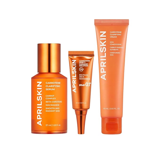 APRILSKIN Soothing and Hydrating Skincare Set: Carrotene Clarifying Facial Serum, Carrotene IPMP™ Clearing Solution & Carrotene Clarifying Cream