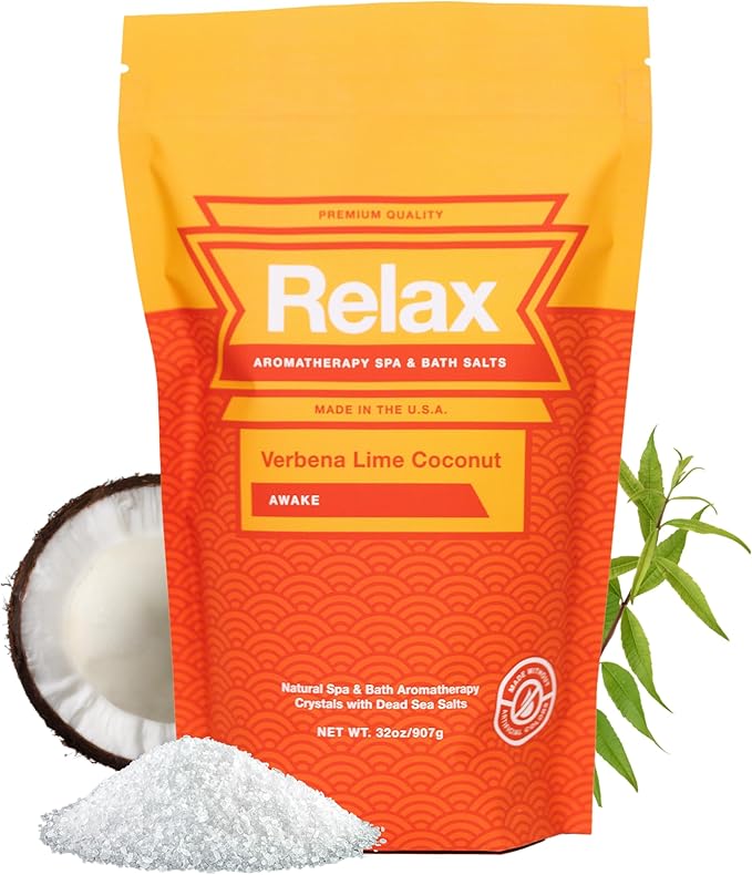 Relax Spa & Bath, Epsom & Dead Sea Salts, Aromatherapy Bath Salts for Hot Tub, Bath, or Spa, Infused with Magnesium, Mothers Day Gifts & Gifts for Mom, Verbena Lime Coconut Scent