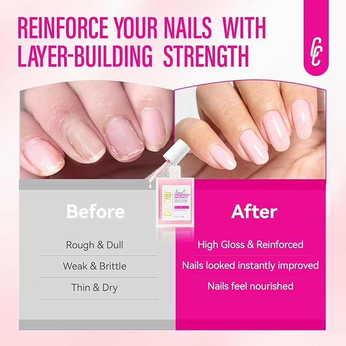 Nail Strengthener for Women: 8 in 1 Natural Nail Hardener Extra Strong and Growth - Pink Nail Polish Hardener Ridge Filler Concealer for Weak and Damaged Nails 15ml
