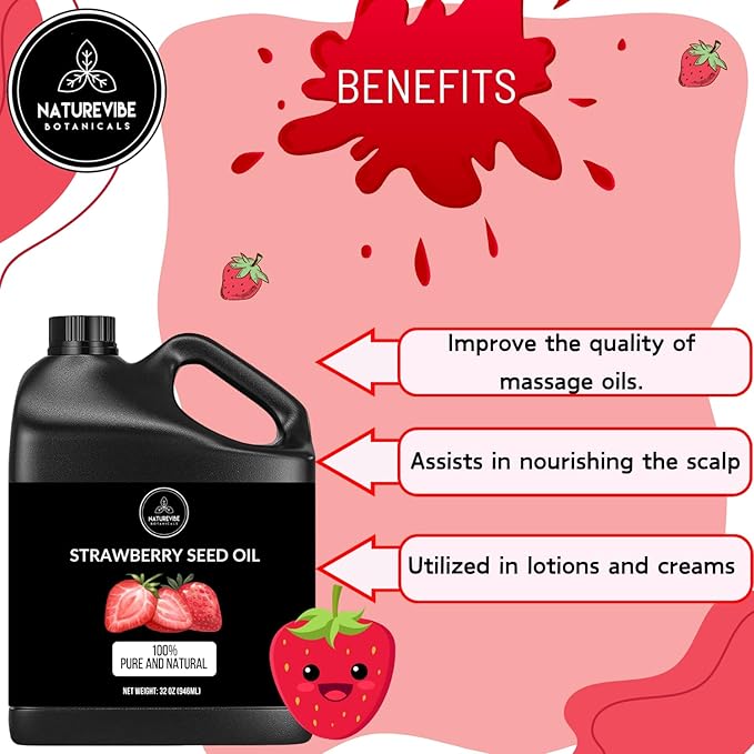 Naturevibe Botanicals Strawberry Oil 32 Ounces | 100% Pure and Natural | Great for Skin Care and Hair Care