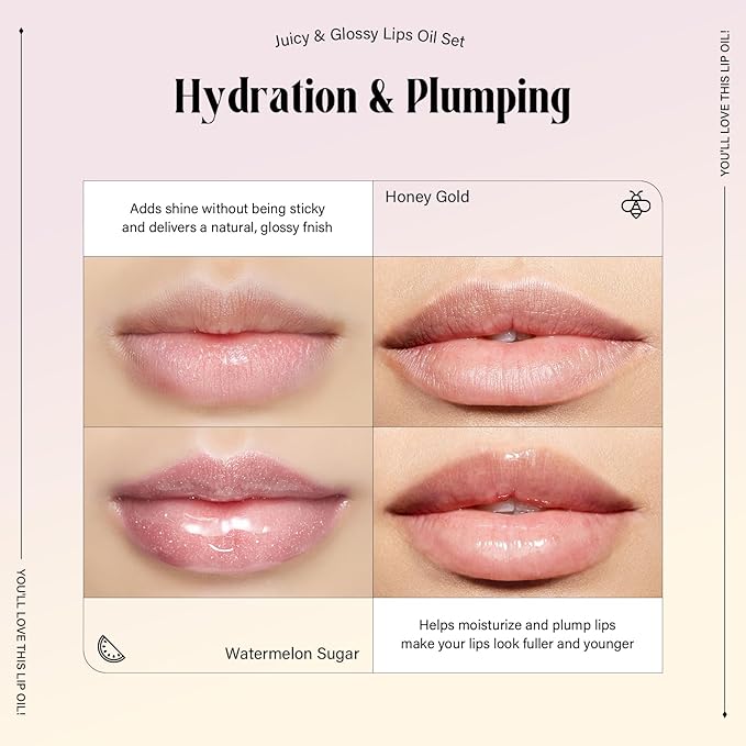 2PCS Honey Lip Oil Set, Bee Balm Lip Balm Honey Pot Lip Treatment, Clear Lip Oil Lip Moisturizer for Very Dry Lips, Hydrating Lip Oil Gift Set, Nourishing Lip Glow Oil Lip Repair Lip Care Products