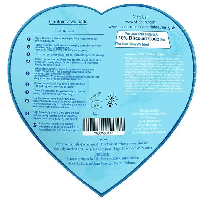 (2 Pads) Victoria Featherlight - Chest Pads For Decollete, Chest Wrinkles Prevention, Silicone Wrinkle Pad (The original design, clear color instead of blue)