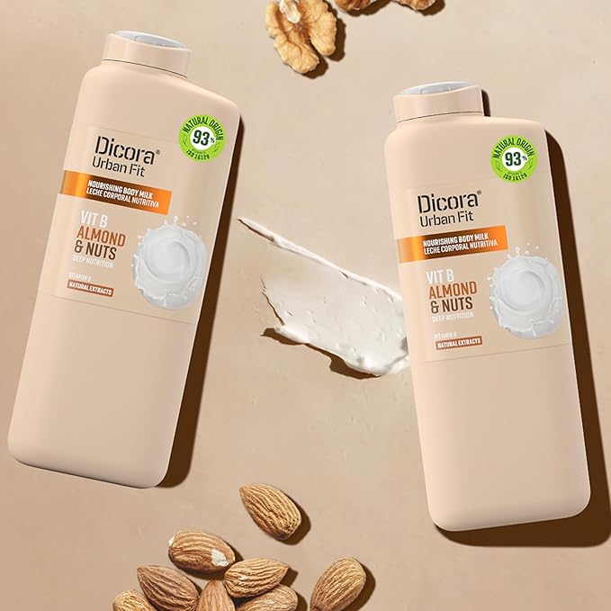 Dicora Urban Fit Nourishing Body Milk - Moisturizing Body Cream with Vitamin B - Natural Lotion For Extremely Dry Skin - Almond and Nuts - 13.5 oz