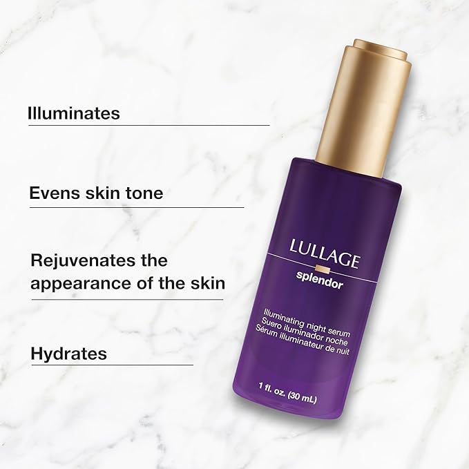LULLAGE Splendor Illuminating Night Face Serum for All Skin Types - Deep Moisturization Overnight Skin Reset & Hyaluronic Acid Serum for the Face - 1 fl Oz Bottle