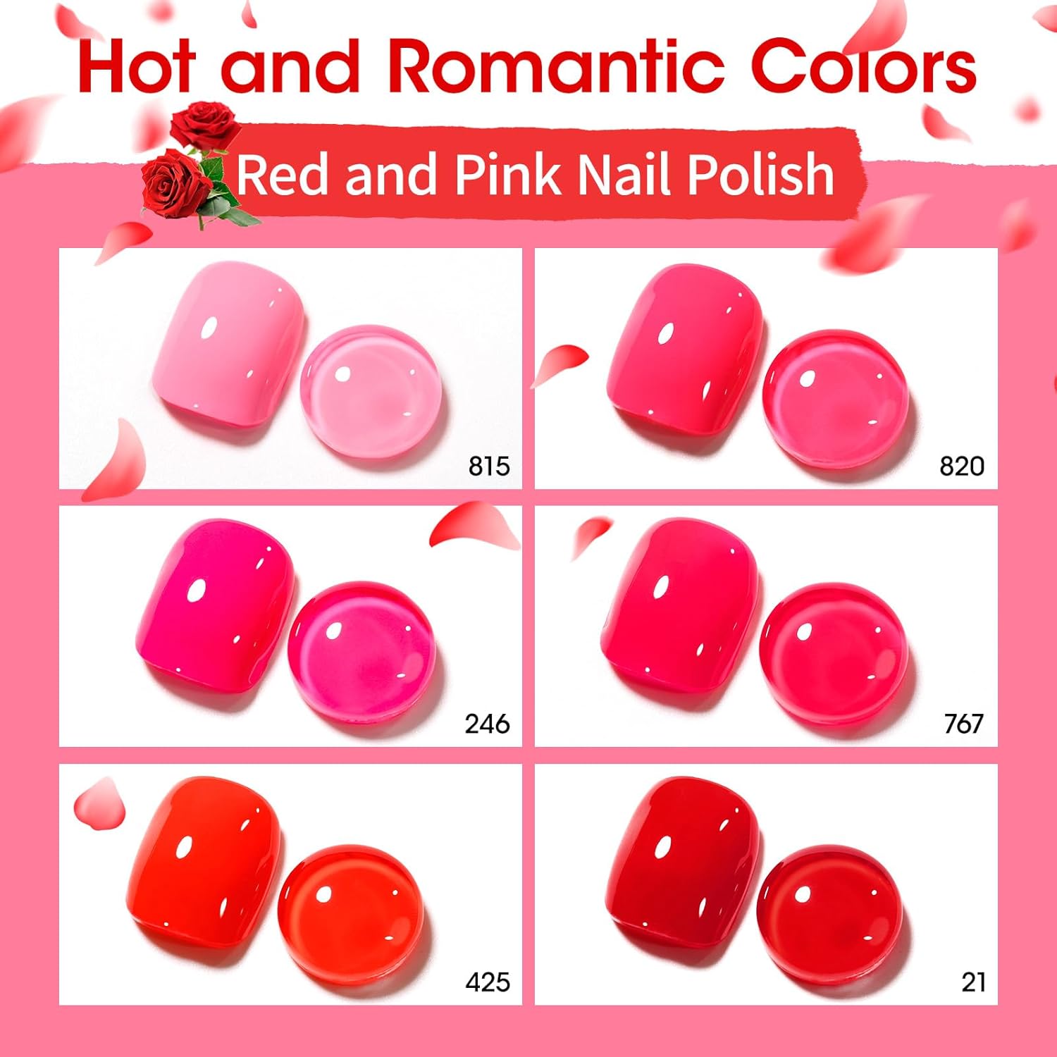 GELLEN Red Pink Nail Polish, Quick Air Dry Natural Traditional Regular Nail Polish Bright Red Hot Pink Set for Acrylic Natural Nails Home Salon, Non UV Gel, Chip Resistant, Hema Free, Non-toxic, 10ml