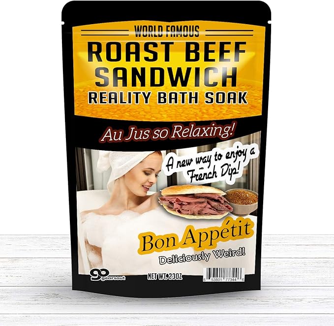 Amber Bath Salts - Luxury Roast Beef Sandwich Bath Soak - Funny Spa Gifts for Men & Women - Sea Salts - Au Jus French Dip