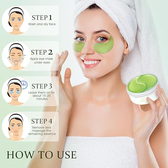 Under Eye Patches Masks - for Puffy Eyes, Dark Circles,and Fine Lines,Eye bags,Reduce Wrinkles Smoothing Skin Care Treatment with Collagen and Hyaluronic Acid for Women and Men, (60 Pcs) Green