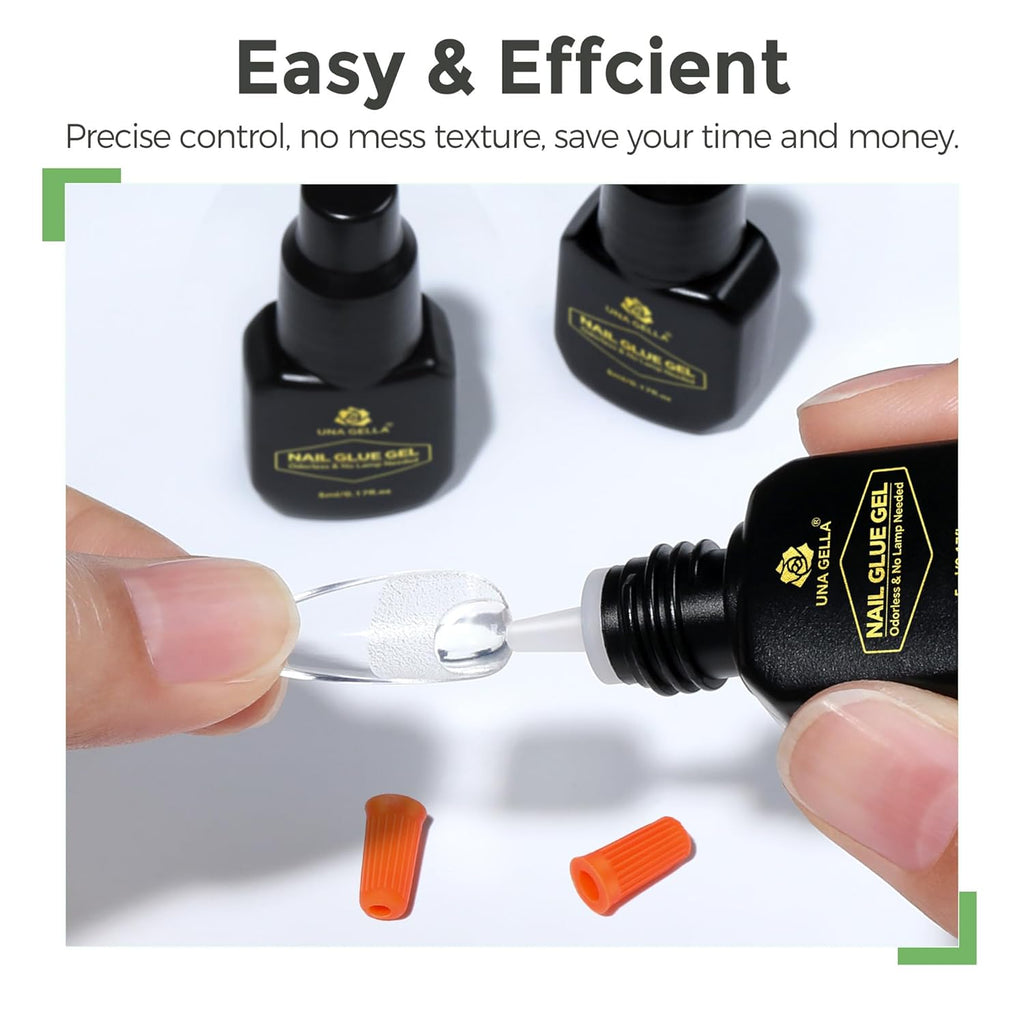 UNA GELLA Super Strong Gel Nail Glue for Press Ons: No U V Lamp Needed Glue Gel, Travel-Size 5ml Nail Adhesive for Press on Nails, Nail Tips&Acrylic Nails-Quick Dry, No Smell, Long-Lasting