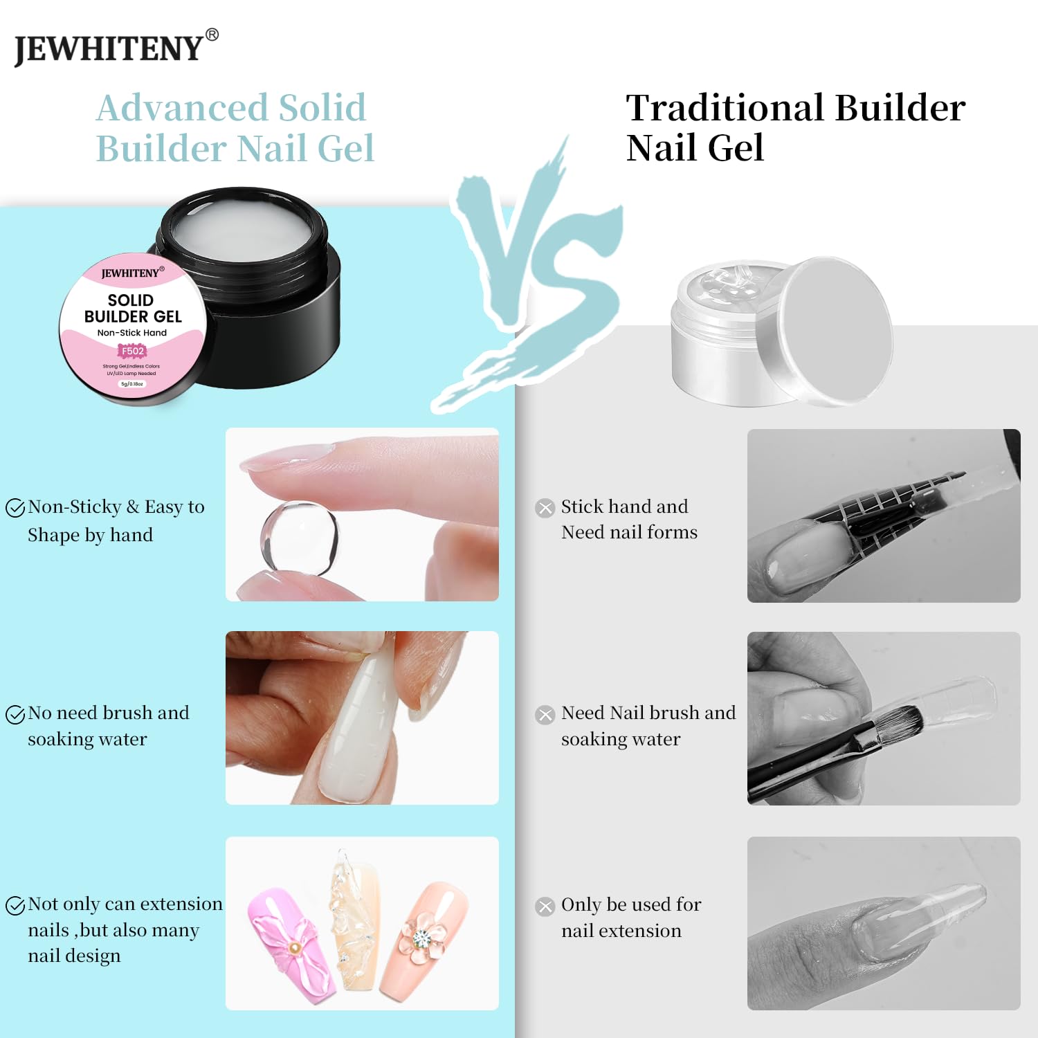 JEWHITENY 12 Colors Non-Sticky Solid Builder Gel Set:Sculpting Gel for 3D Nail Art, Extension & Nails Carving Salon-Quality Builder Nail Gels