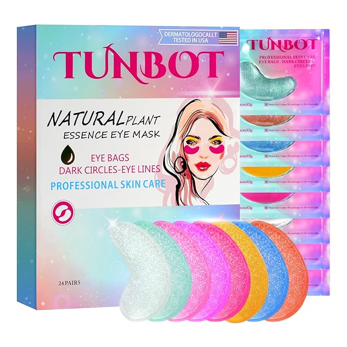 TUNBOT Under Eye Patches - 24 Pairs Natural Plant Extracts Eye Mask for Reduces Puffiness and Dark Circles Facial Anti-Aging, Hyaluronic Acid Eye Gel