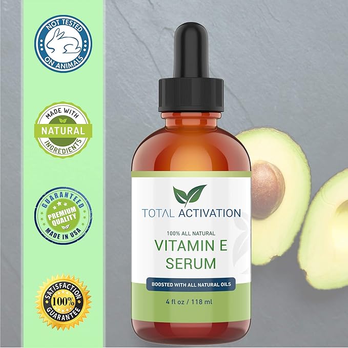 Large 4 oz Organic Vitamin E Oil 100% Pure Cold Pressed for Skin Face Hair Nail Growth, Dry Skin, Body Moisturizer Anti-Aging Skin Moisturizer compare with Vitamin E Cream Scar Minimizer Cream