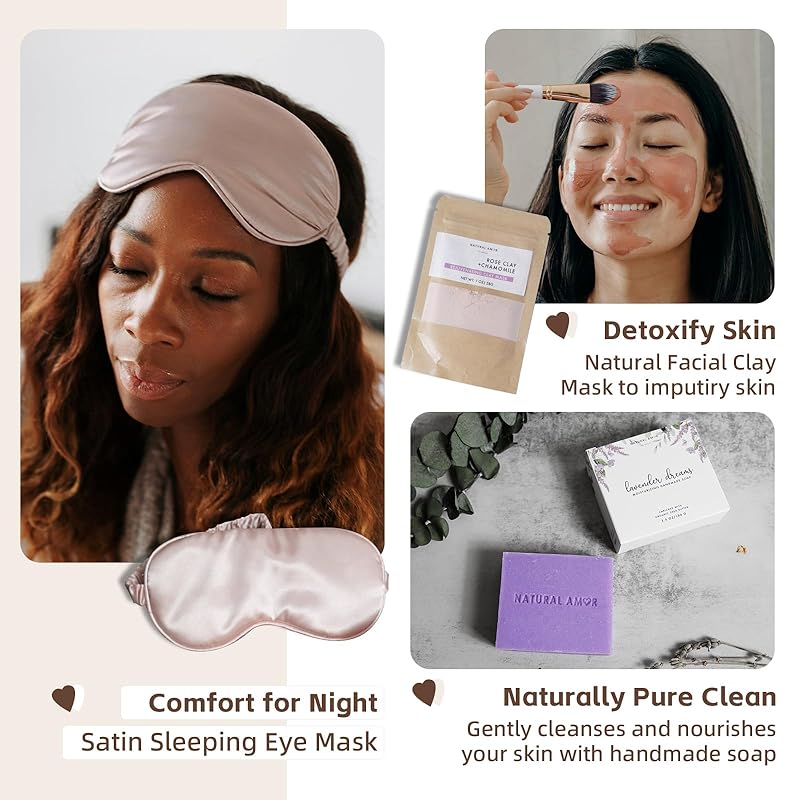 Natural Amor Handmade Spa Gift Set, Relaxing 5pcs Self Handmade Skin Care Sets Gift Package for Women, Birthday Gift, Natural Gift Idea,Spa Gifts for Women