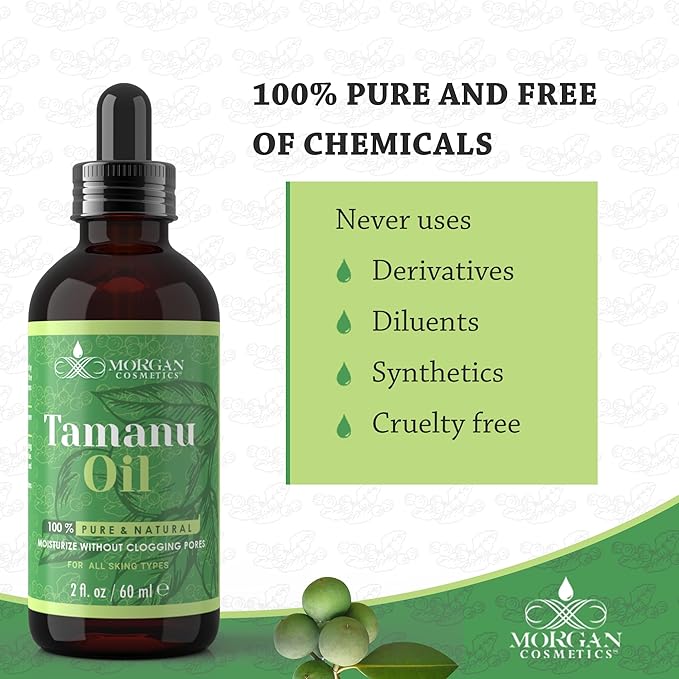 Morgan Cosmetics 100% Pure Tamanu Oil, Cold Pressed, USDA Certified Organic, 2 fl oz