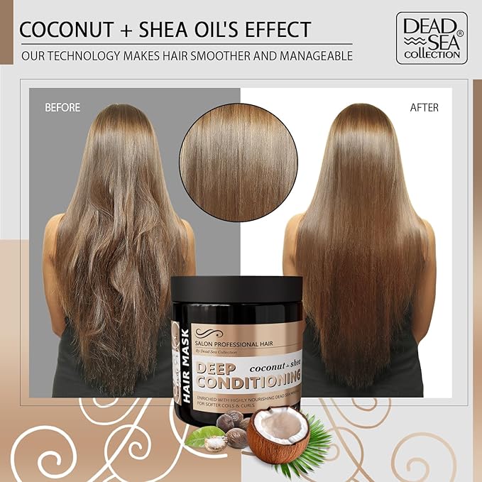 Dead Sea Collection Coconut & Shea Hair Mask - Repair, Strengthening and Hydrating for All Hair Types - with Nourishing Dead Sea Minerals and Coconut Oil - 16,9 Fl. Oz