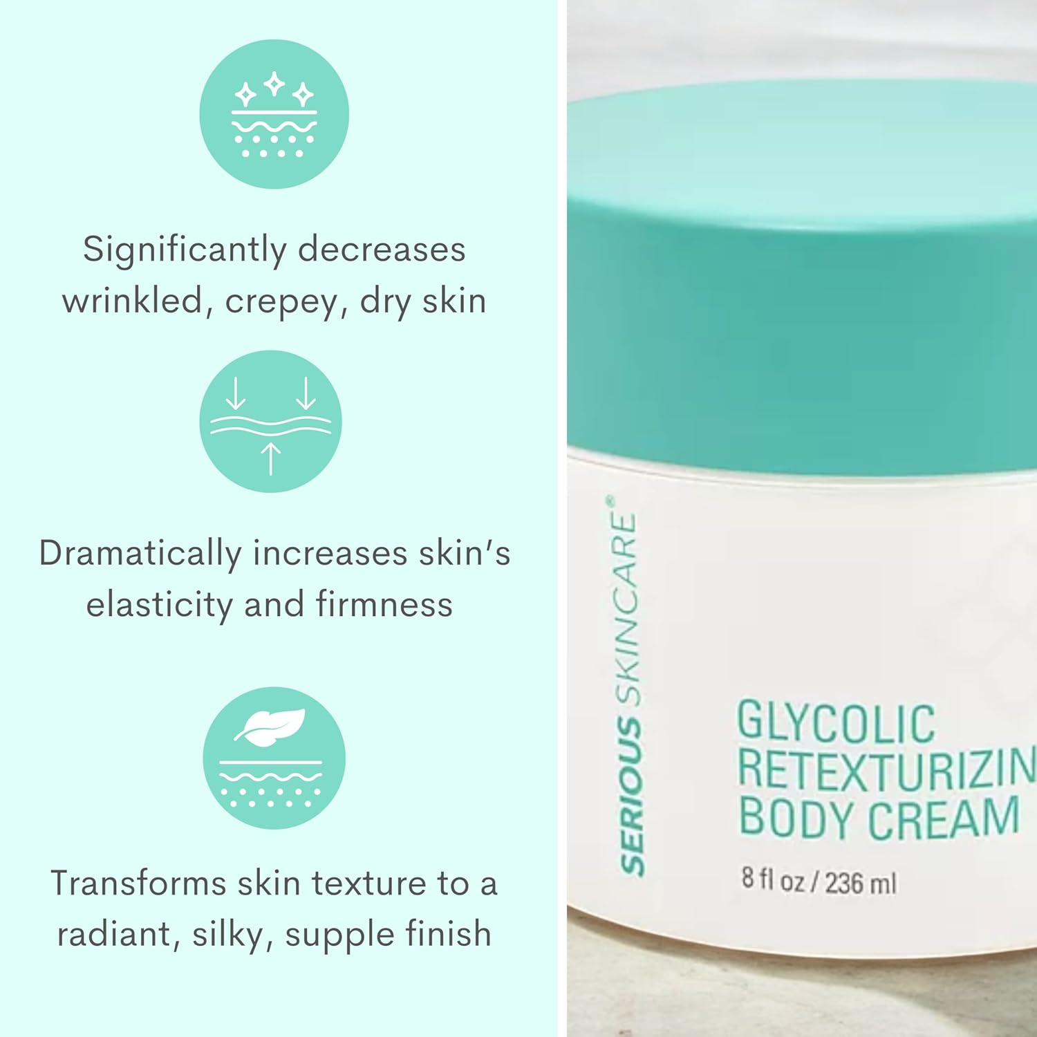 Serious Skincare - Glycolic Firming Retexturizing Body Cream - Moisturizing - Hydrating for Dry Skin - BODY FIT™ - For Crepey and Sagging Skin - Gentle Exfoliation for Smoother Skin - 8 Fl. Oz.